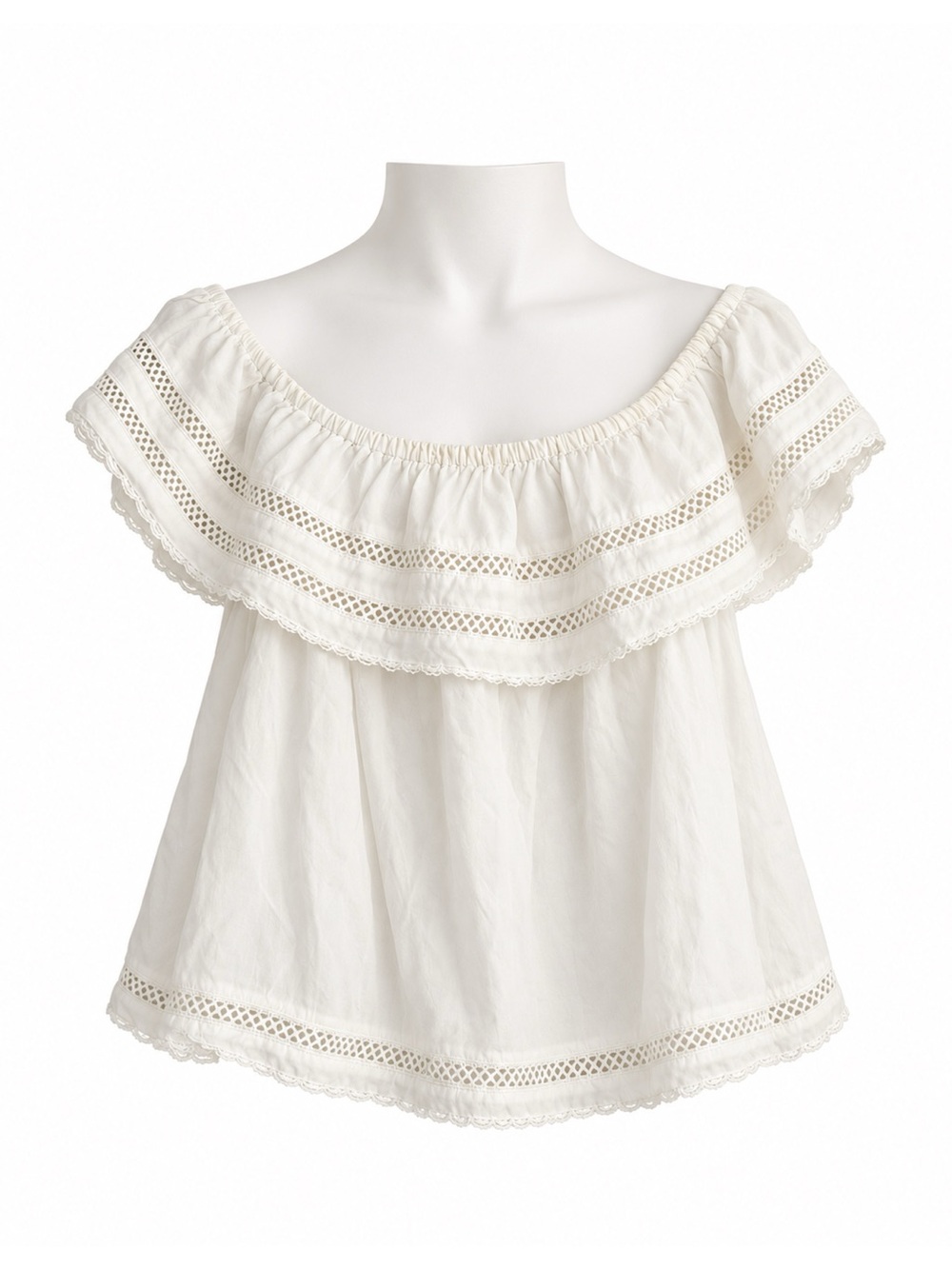 Size M Wilfred Women’s Hollande Ivory Off Shoulder Ruffle Lace Trim Blouse Boho